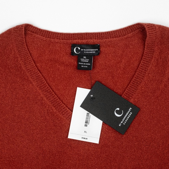 NWT C by Bloomingdale's Cashmere V-Neck Sweater Ribbed Sleeve $188 - Size XL - Picture 3 of 5